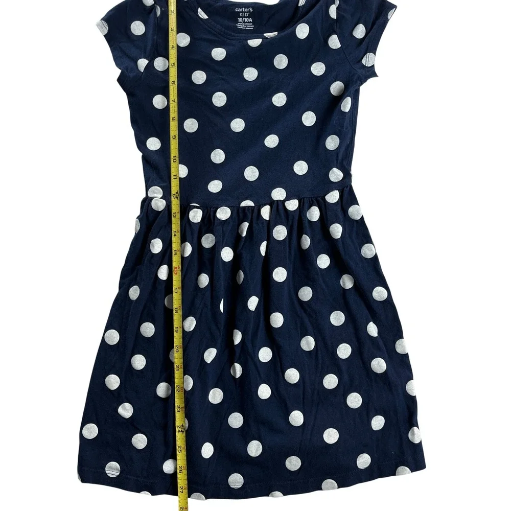 Carter's Girls Dress Bundle Size 10 Navy Polka Dot Floral Cotton Short Sleeve